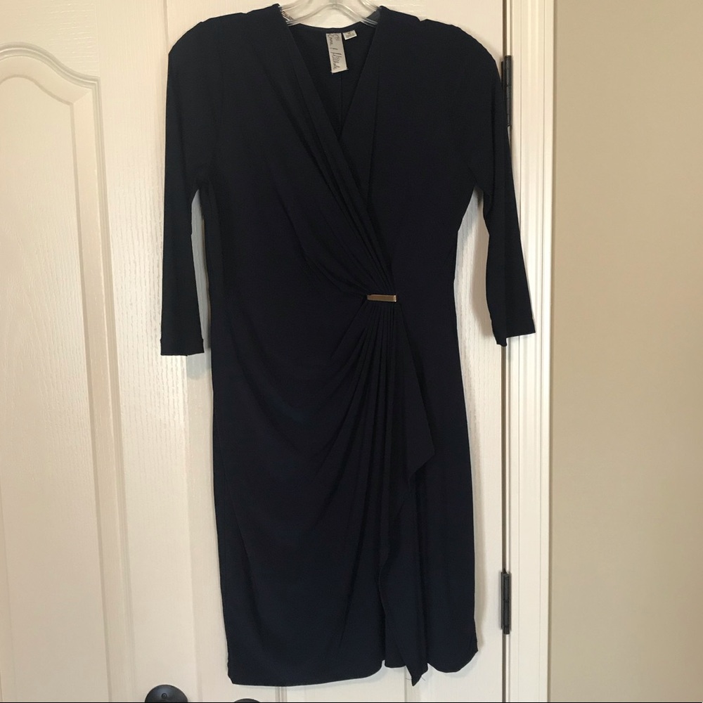 Navy long sleeve wrap-style dress